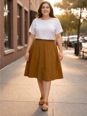 ModCloth Mustard BrownLined Button-Front Skirt size 3xl Rayon